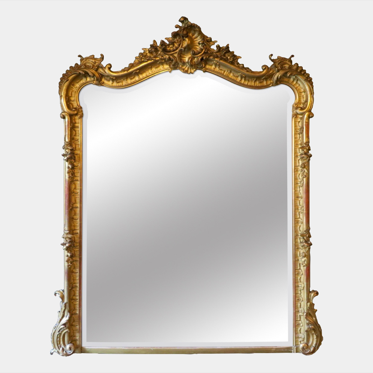 French Rococo Gold Gilt Over Mantle, Antique Brass Mantle Mirror