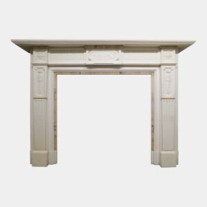 Antique English Fireplace Mantel In Statuary White Marble