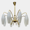 Brass and Opaque Glass Chandelier