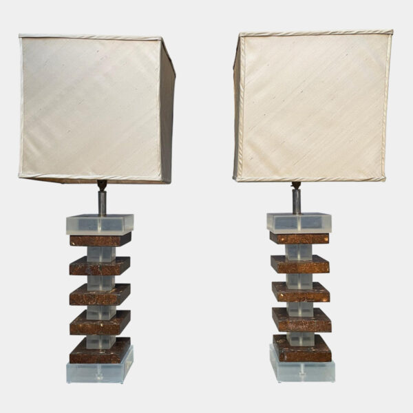 Lucite and Faux Tortoise Shell Stacked Table Lamps