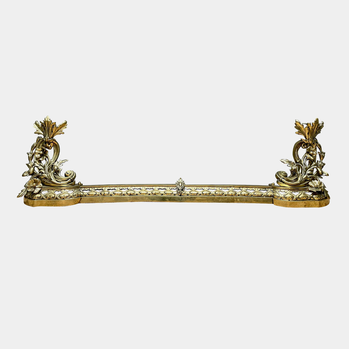 A Large French Rococo Style Brass Fireplace Fender