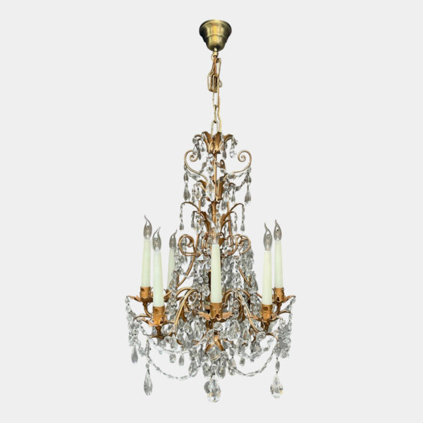 Gilt Tole and Crystal Chandelier