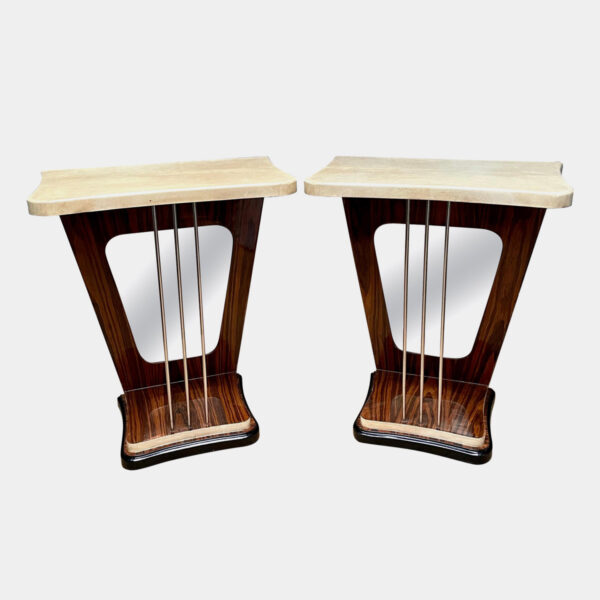 Mirrored and Lacquered Goatskin Console Tables