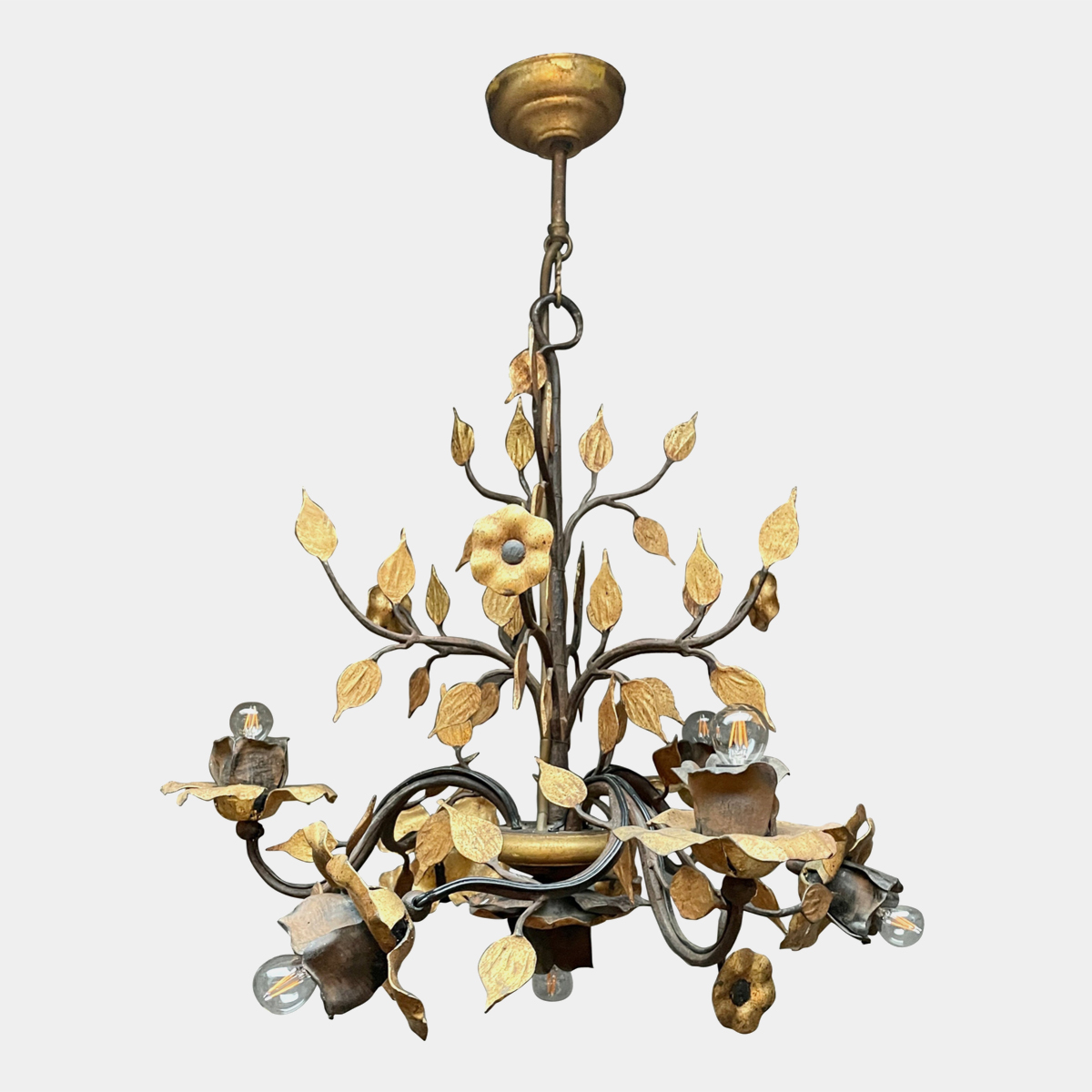 A Wrought Iron and Gold Gilt Chandelier