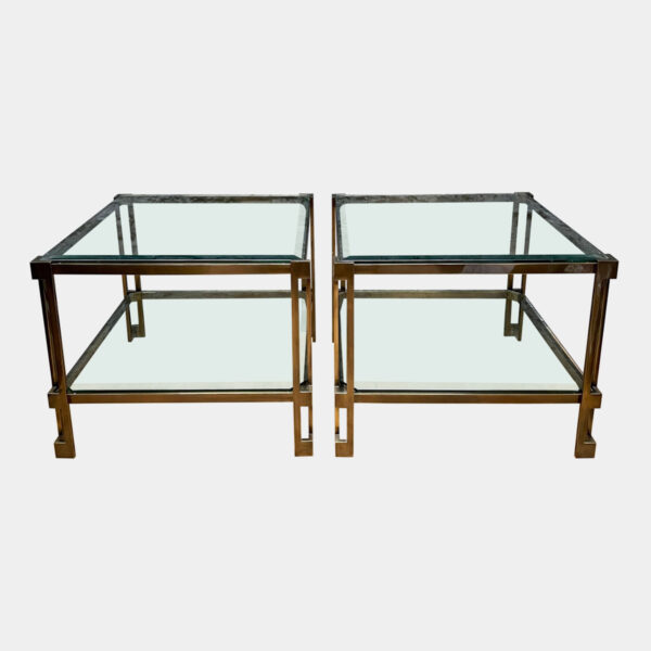 Patinated Brass Two Tiered Side Tables
