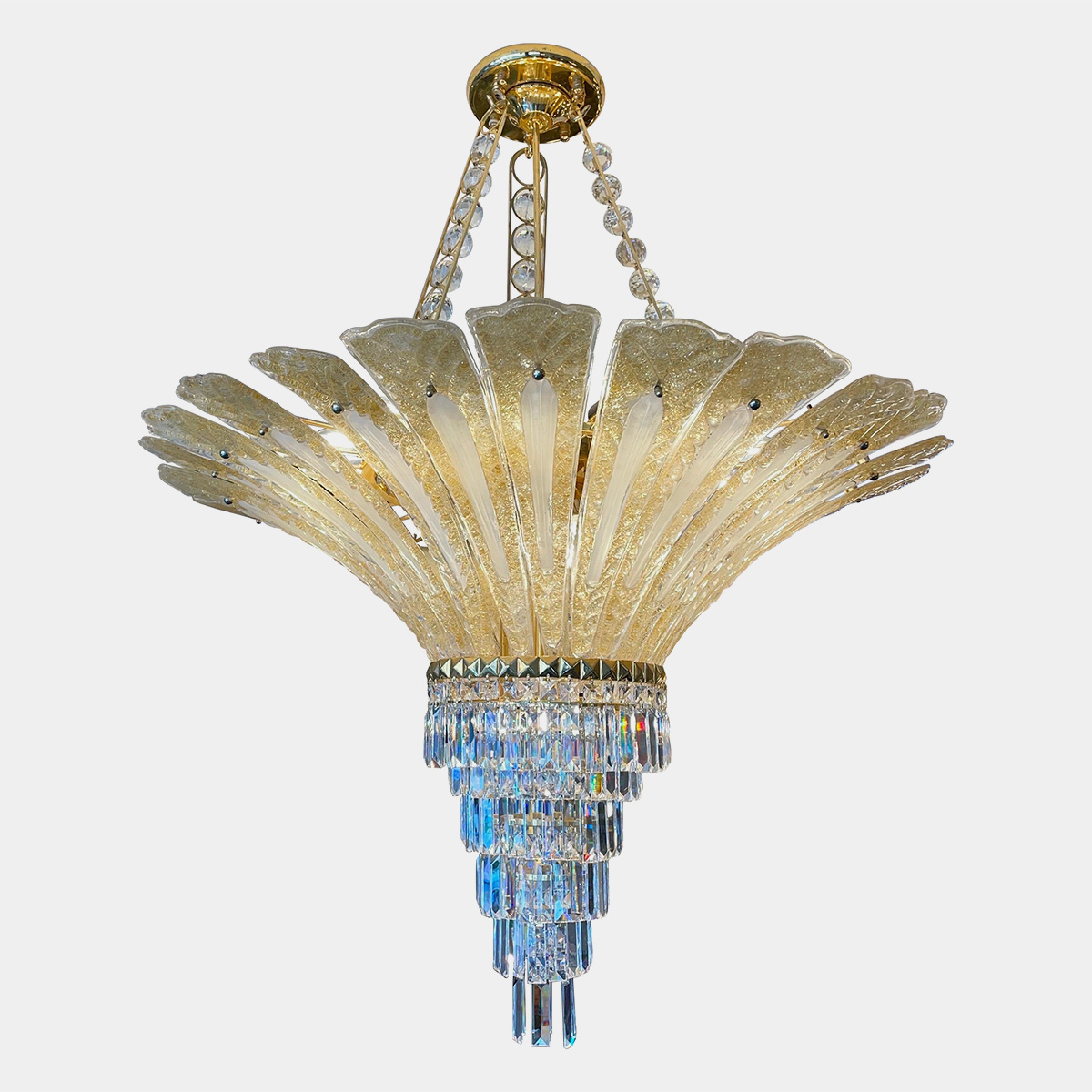 A Very Large Italian Murano Gold Palm Chandelier