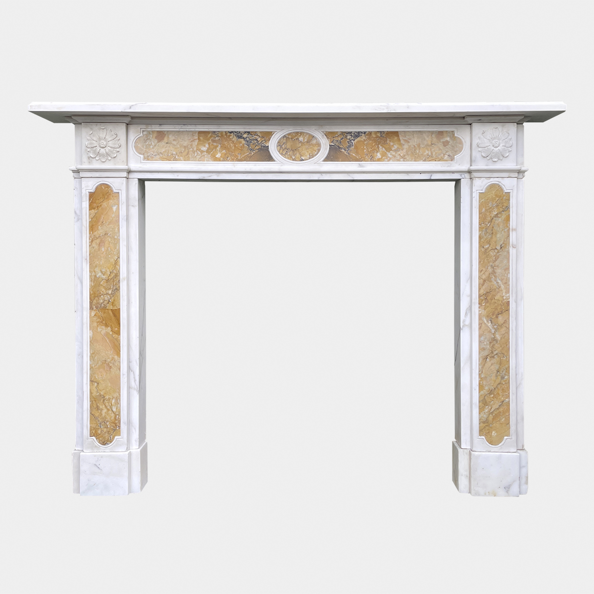 Antique Regency Style Statuary and Siena Marble Fireplace