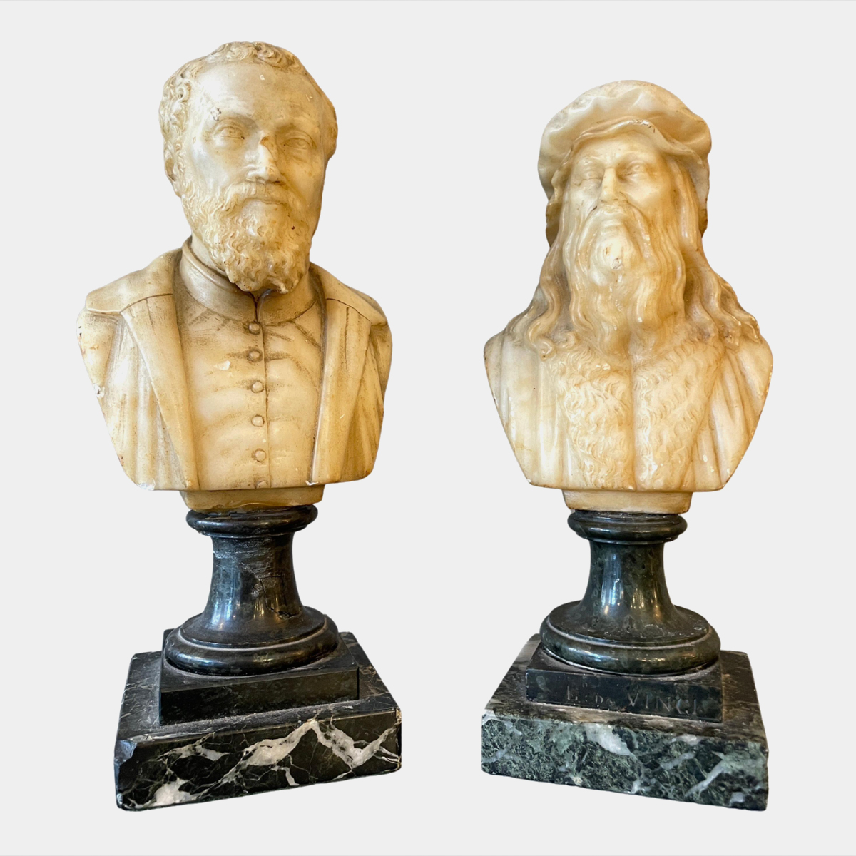 Pair of Antique Library Alabaster and Marble Busts