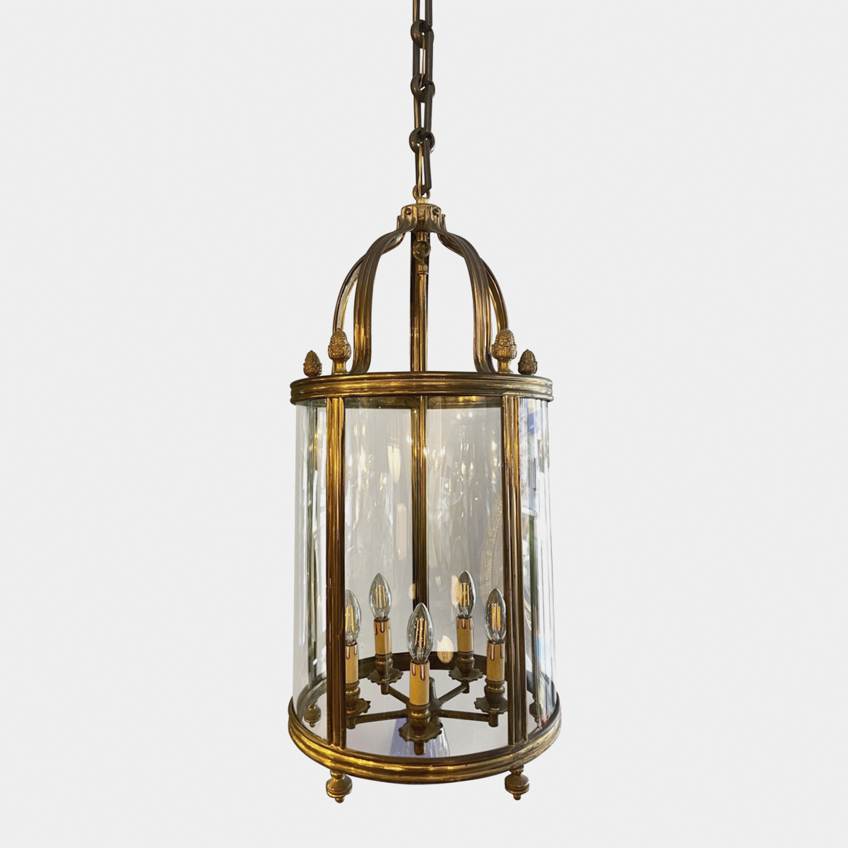 Antique French Brass Cylindrical Lantern
