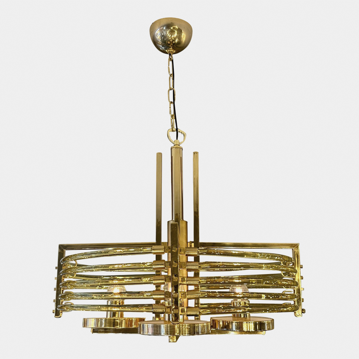 A Gold Plated And Murano Glass Italian Sciolari Chandelier