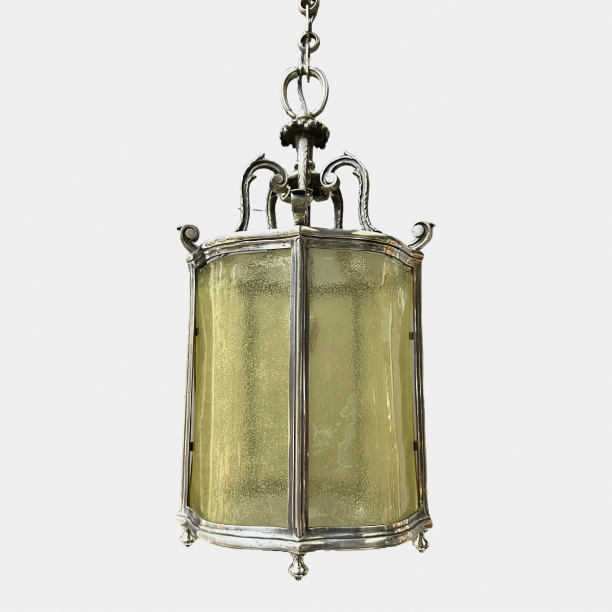 A Classical Nickel And Curved Murano Glass Italian Lantern