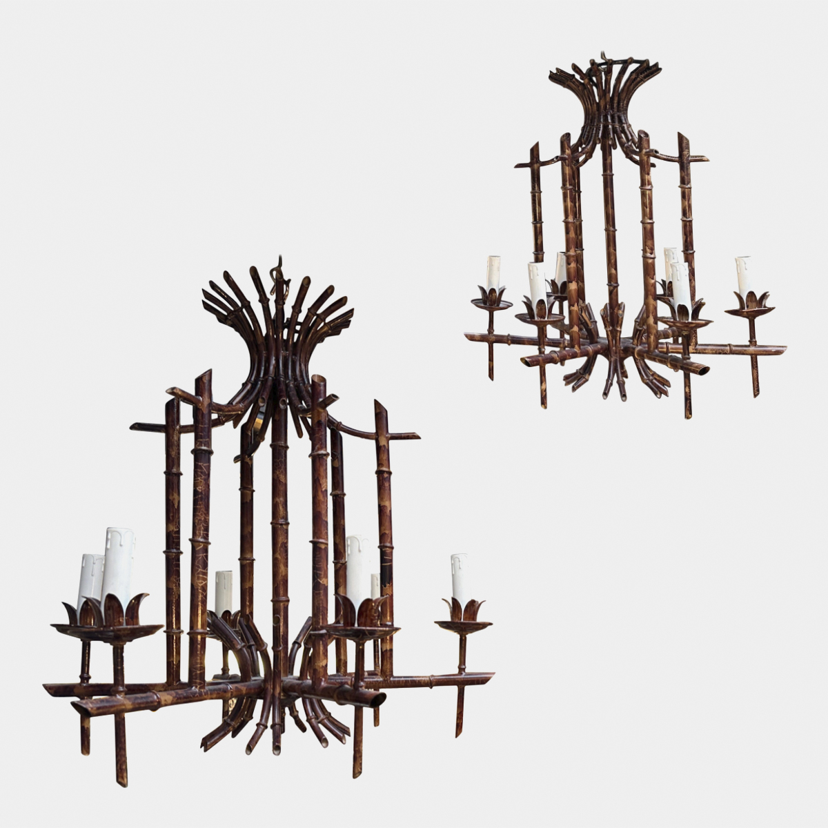 A Pair Of Italian Faux Bamboo Chandeliers