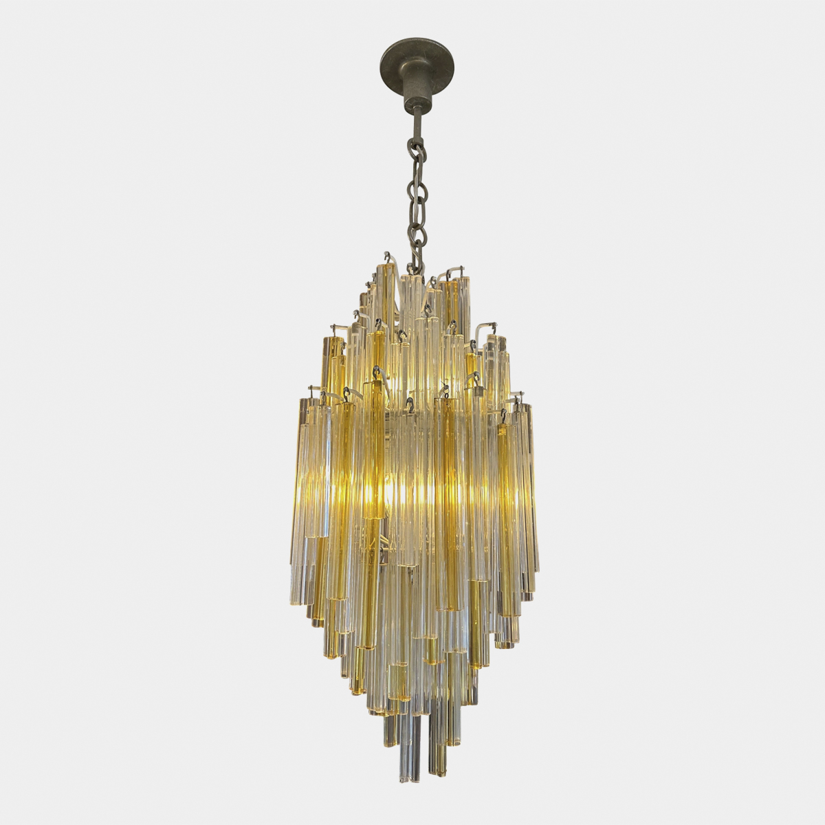 A Venini Murano Amber and Clear Glass Pendant Chandelier