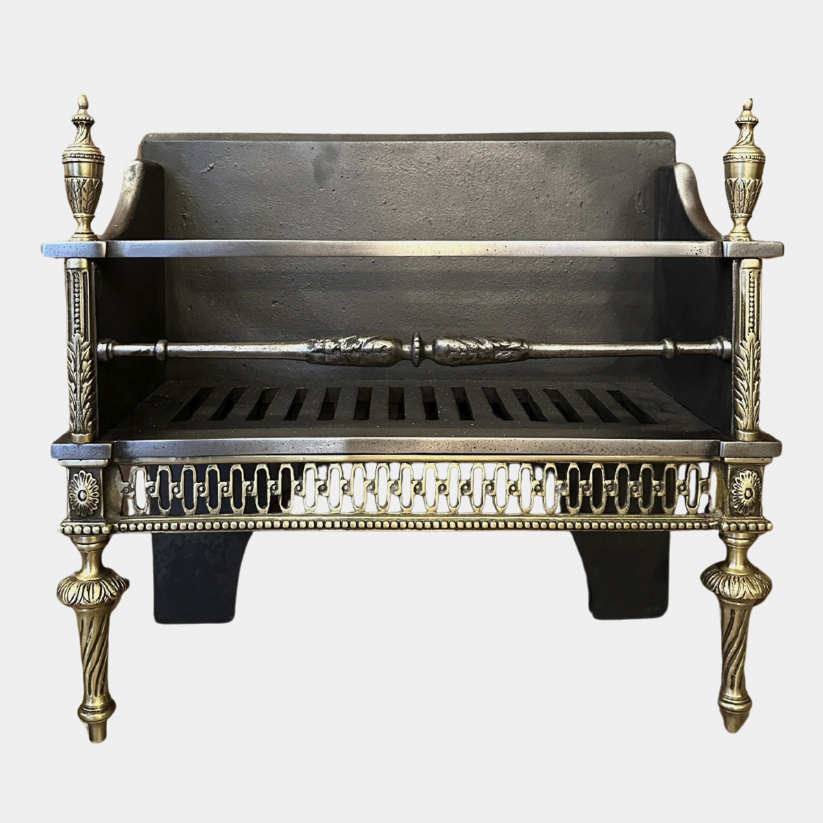 An English  Antique Regency Style Brass and Steel Fire grate