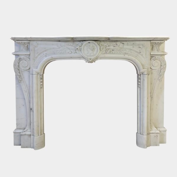 A French Louis XIV Style Antique Statuary White Marble Fireplace