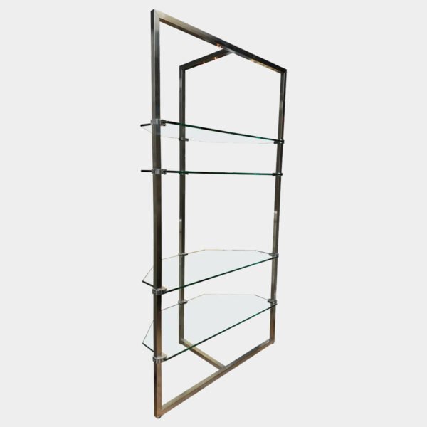 A Large Chrome Adjustable Glass Shelved Corner/ Display Etagere By Peter Ghyczy
