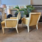 A Pair Of Mid Century French Parchment And Velvet Cord Lounge Armchairs - Image 2