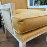 A Pair Of Mid Century French Parchment And Velvet Cord Lounge Armchairs - Image 4
