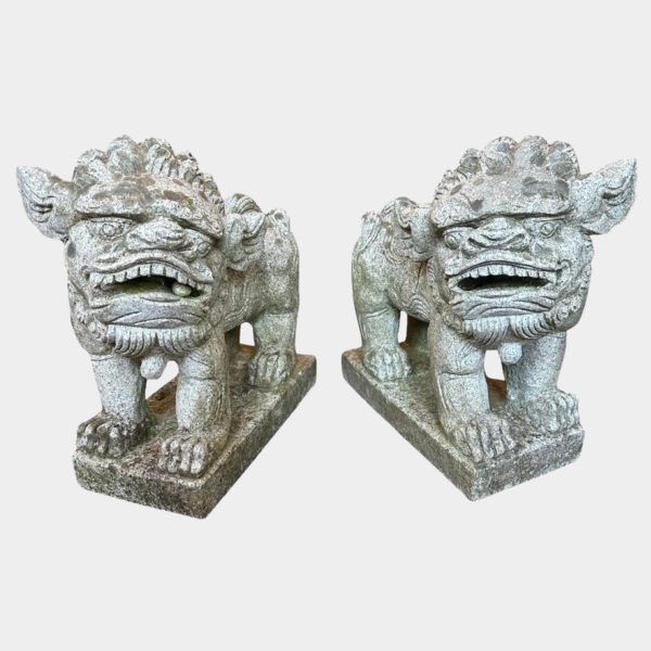 A Pair Of carved Stone Foo Chinese Dogs