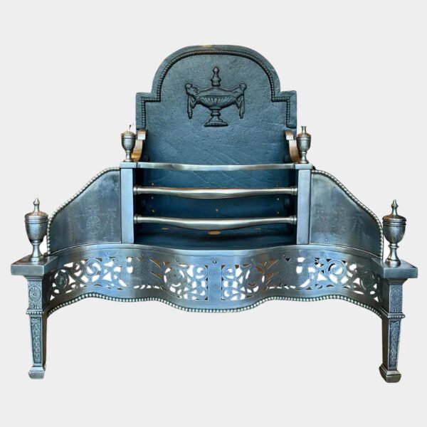 An English Antique Georgian Style Polished Steel Dog Grate Fire Grate