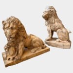 A Set Of Antique 19th C Terracotta Lion Sculptures