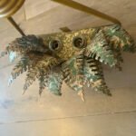 A French  Brass Hanging Basket and Painted Fern Wall light - Image 5