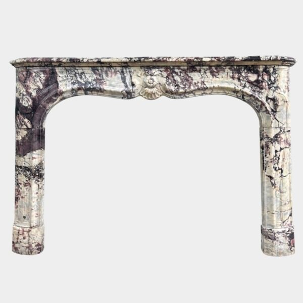 An Antique 18th C French Rococo Fireplace in Superior Breche Violette Marble