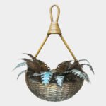 A French  Brass Hanging Basket and Painted Fern Wall light
