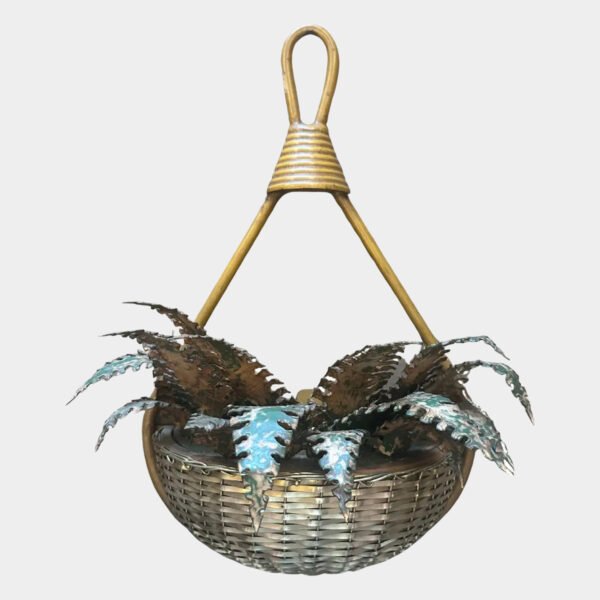 A French  Brass Hanging Basket and Painted Fern Wall light