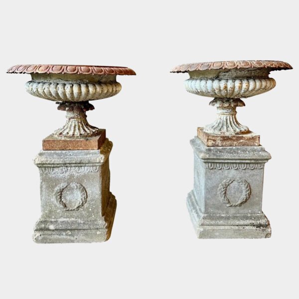 A Pair Of  English Cast Iron Tazza Urns By Andrew Handyside