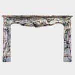 Large Antique French Rococo Breche Violette Marble Fireplace