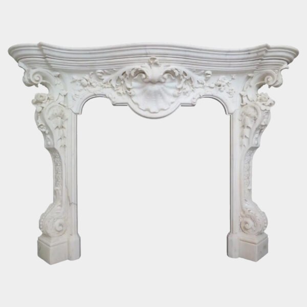An Italian Rococo Revival Statuary White Marble Fireplace