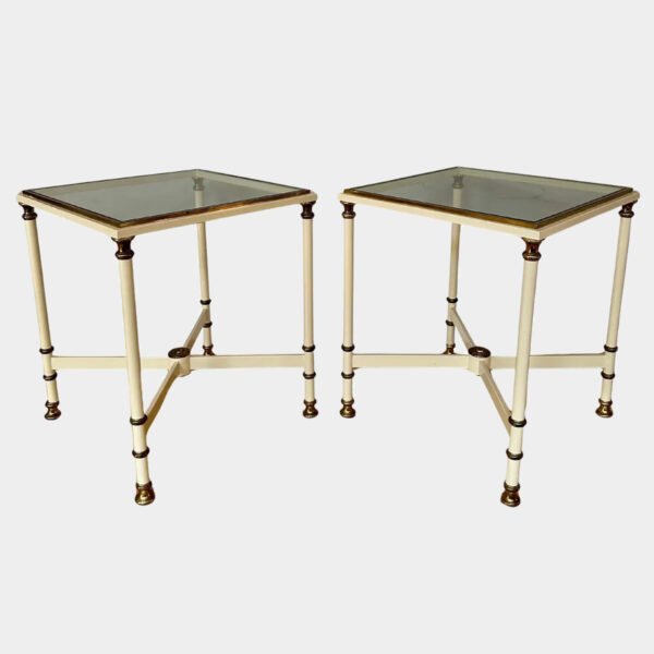 A Pair Of French Cream Lacquered and Brass Side tables