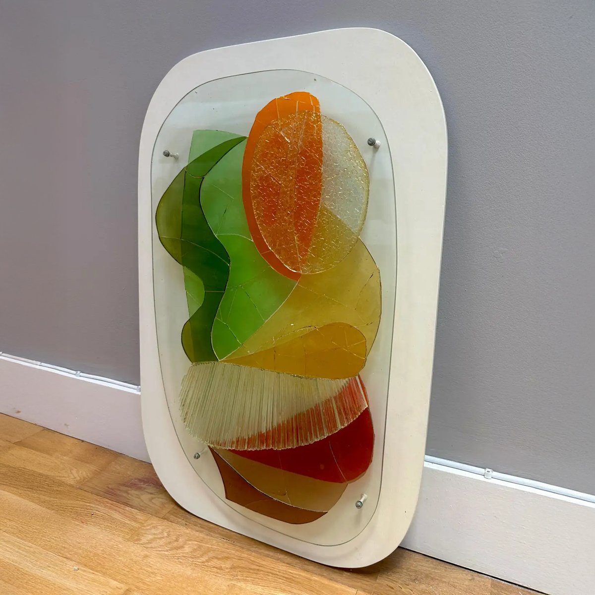 A Midcentury Vibrant Decorative Glass Piece Of Wall Art - Image 2