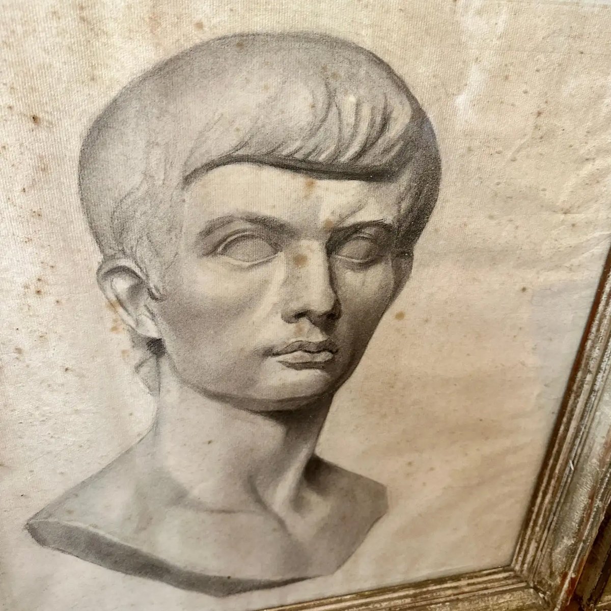 A Pair Of Framed Neoclassical Style Pencil Drawings In Distressed Frames - Image 2