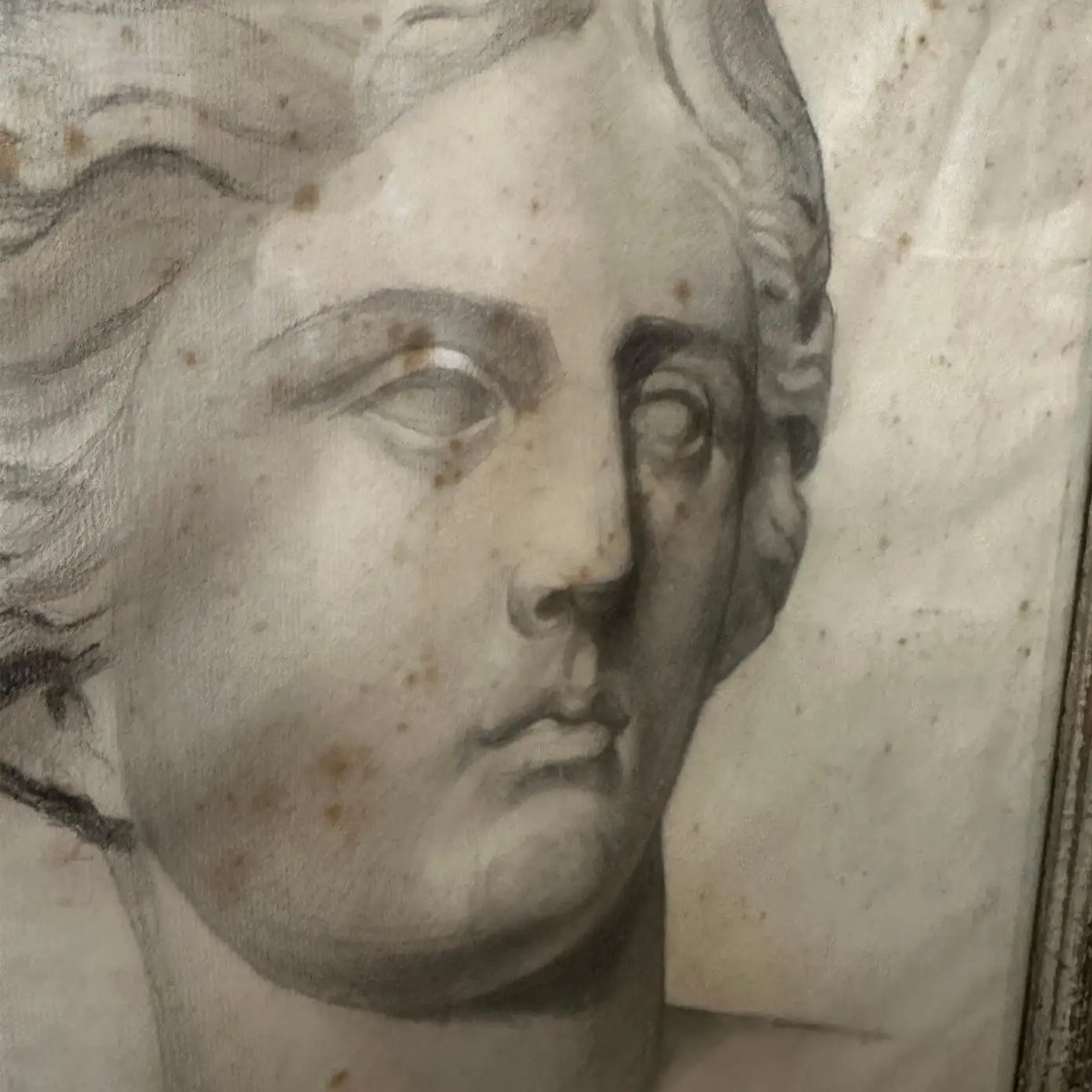 A Pair Of Framed Neoclassical Style Pencil Drawings In Distressed Frames - Image 3