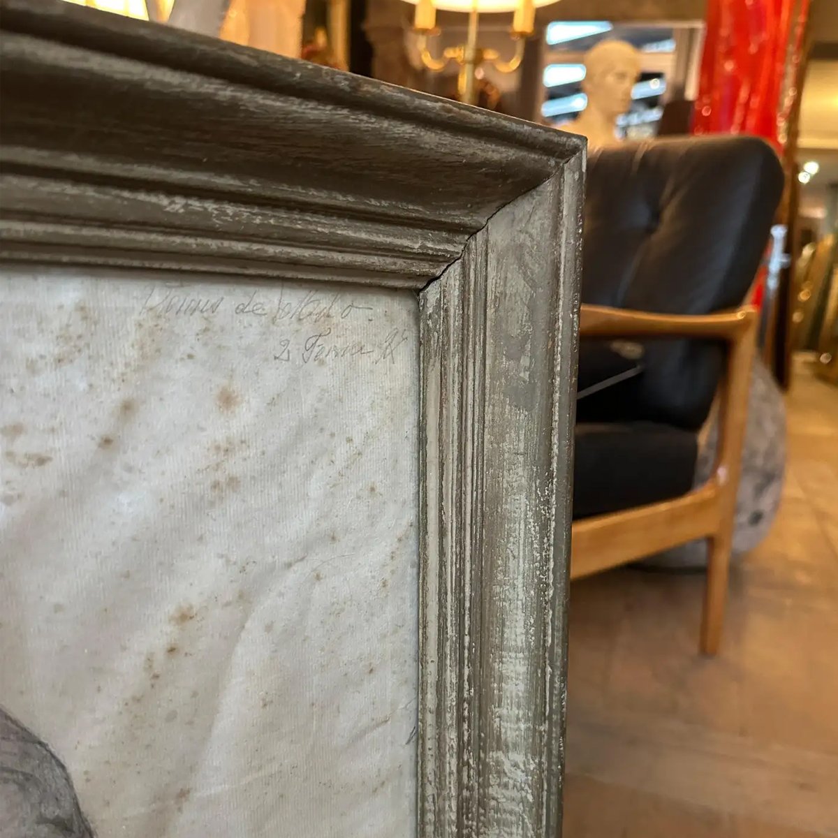 A Pair Of Framed Neoclassical Style Pencil Drawings In Distressed Frames - Image 6