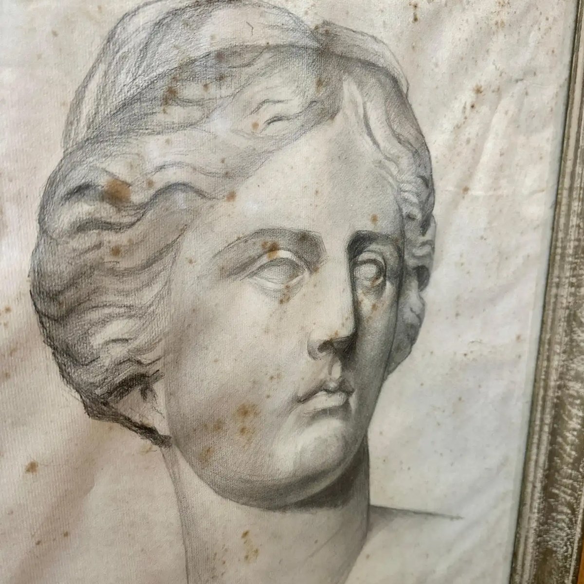 A Pair Of Framed Neoclassical Style Pencil Drawings In Distressed Frames - Image 10