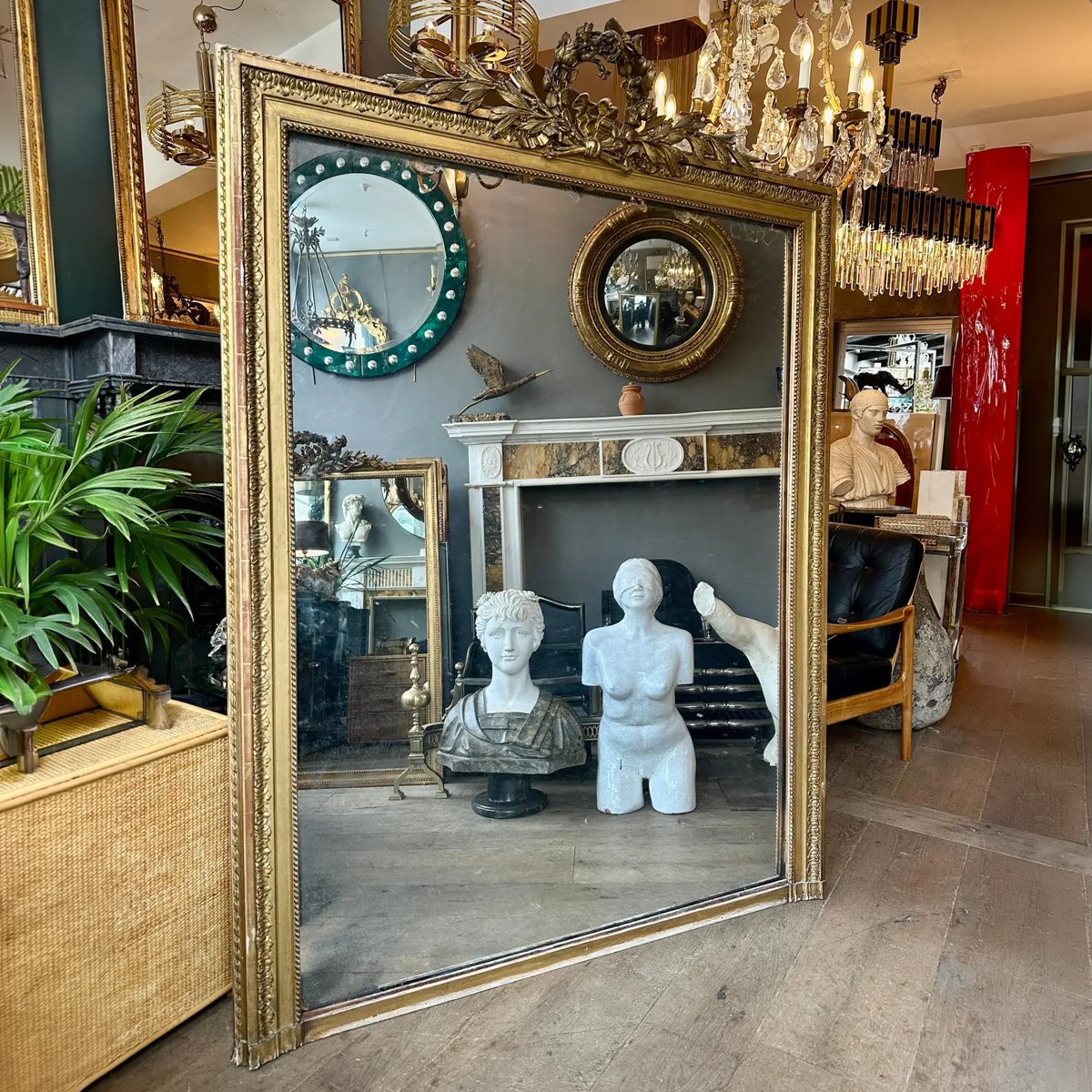 A Large Gold Gilt Antique French Louis XVI Overmantel Mirror - Image 2
