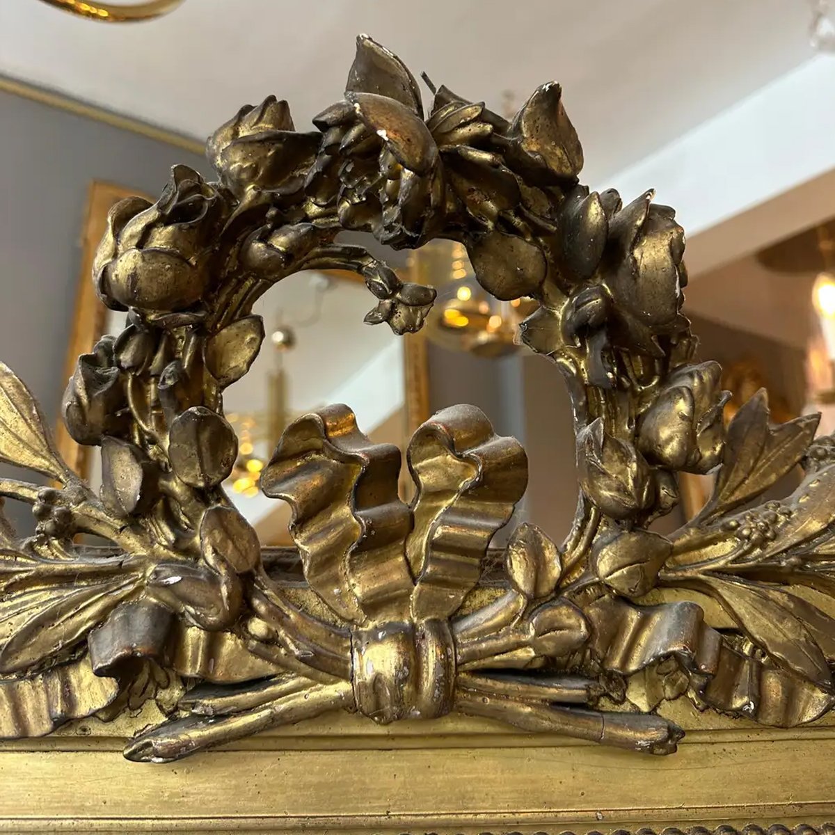A Large Gold Gilt Antique French Louis XVI Overmantel Mirror - Image 9