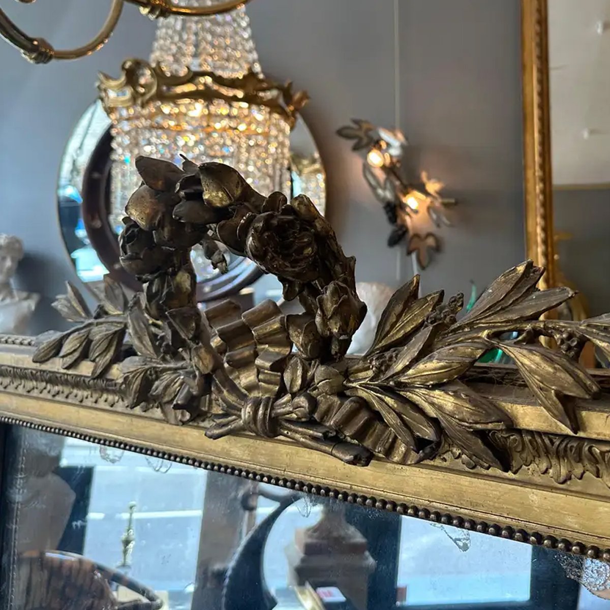 A Large Gold Gilt Antique French Louis XVI Overmantel Mirror - Image 5