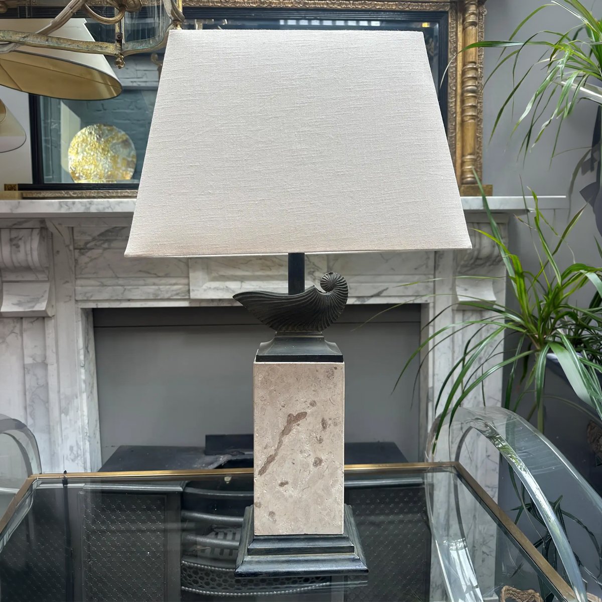 A Tall Travertine and Bronze Table Lamp - Image 6