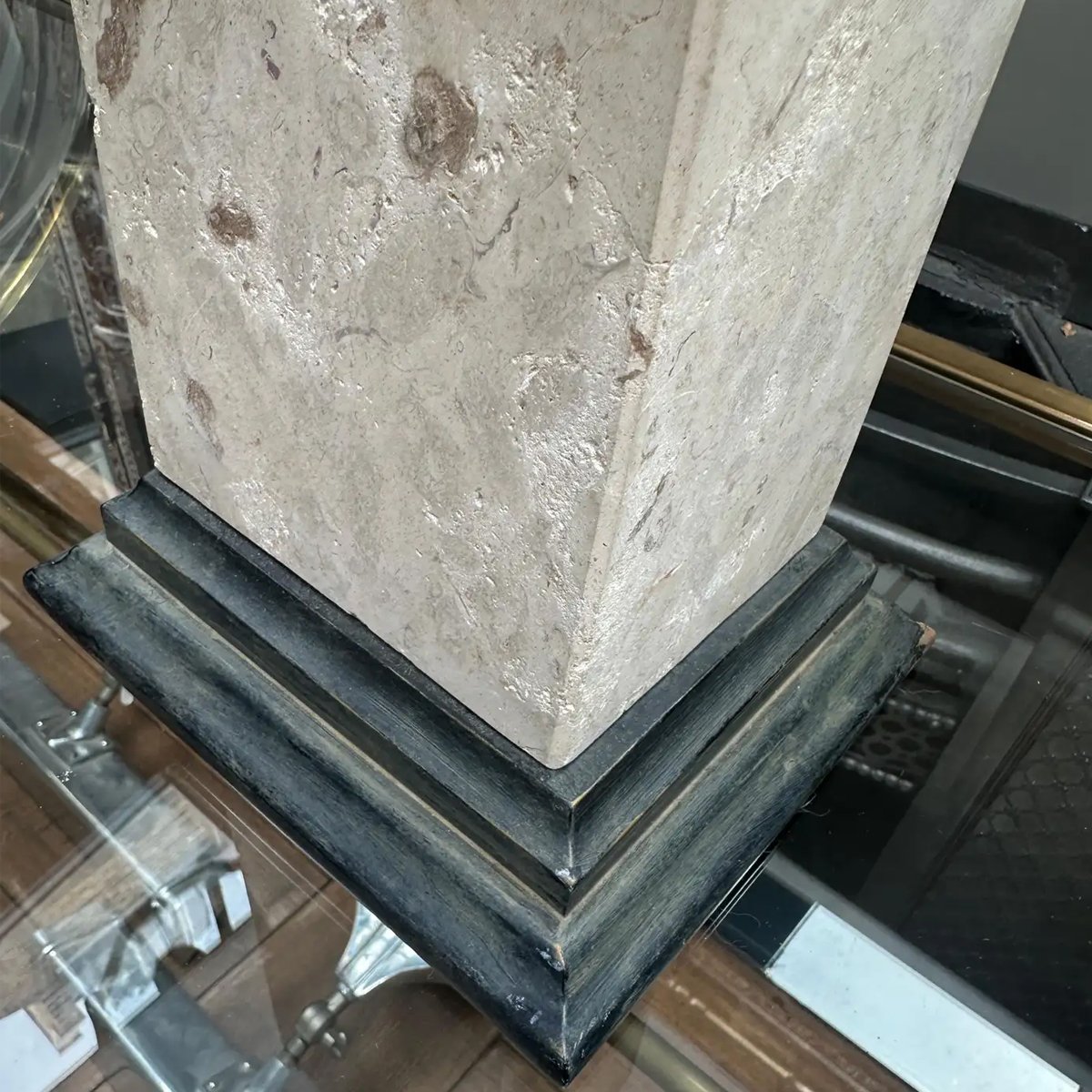 A Tall Travertine and Bronze Table Lamp - Image 8